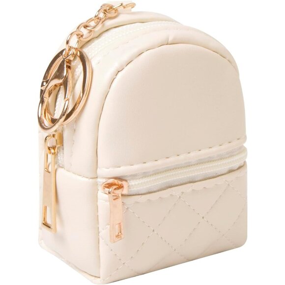 Women's Mini Tan Zipper Pouch Leather Cute Cosmetic Key Chains Keyrings Bag - Picture 1 of 8